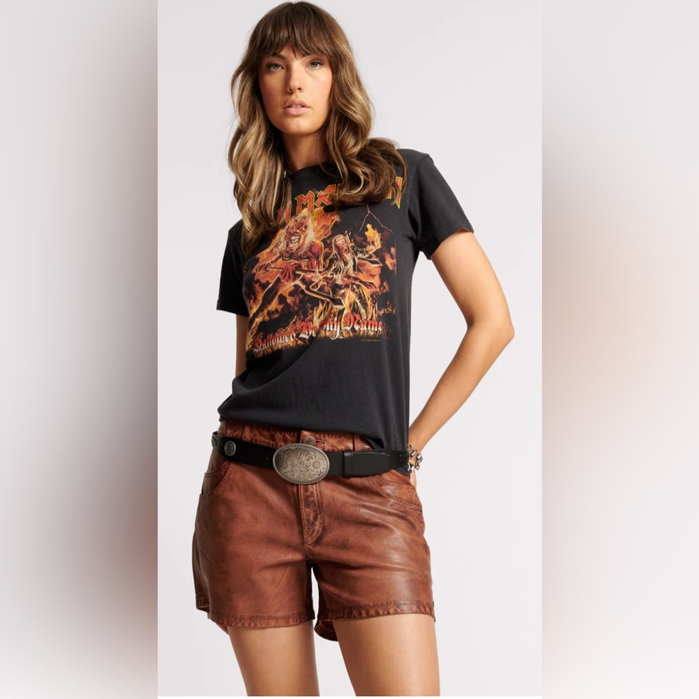 NWT 100% Sheep Leather One Teaspoon x Revolve Vintage Brown Leather Shorts Sz M
